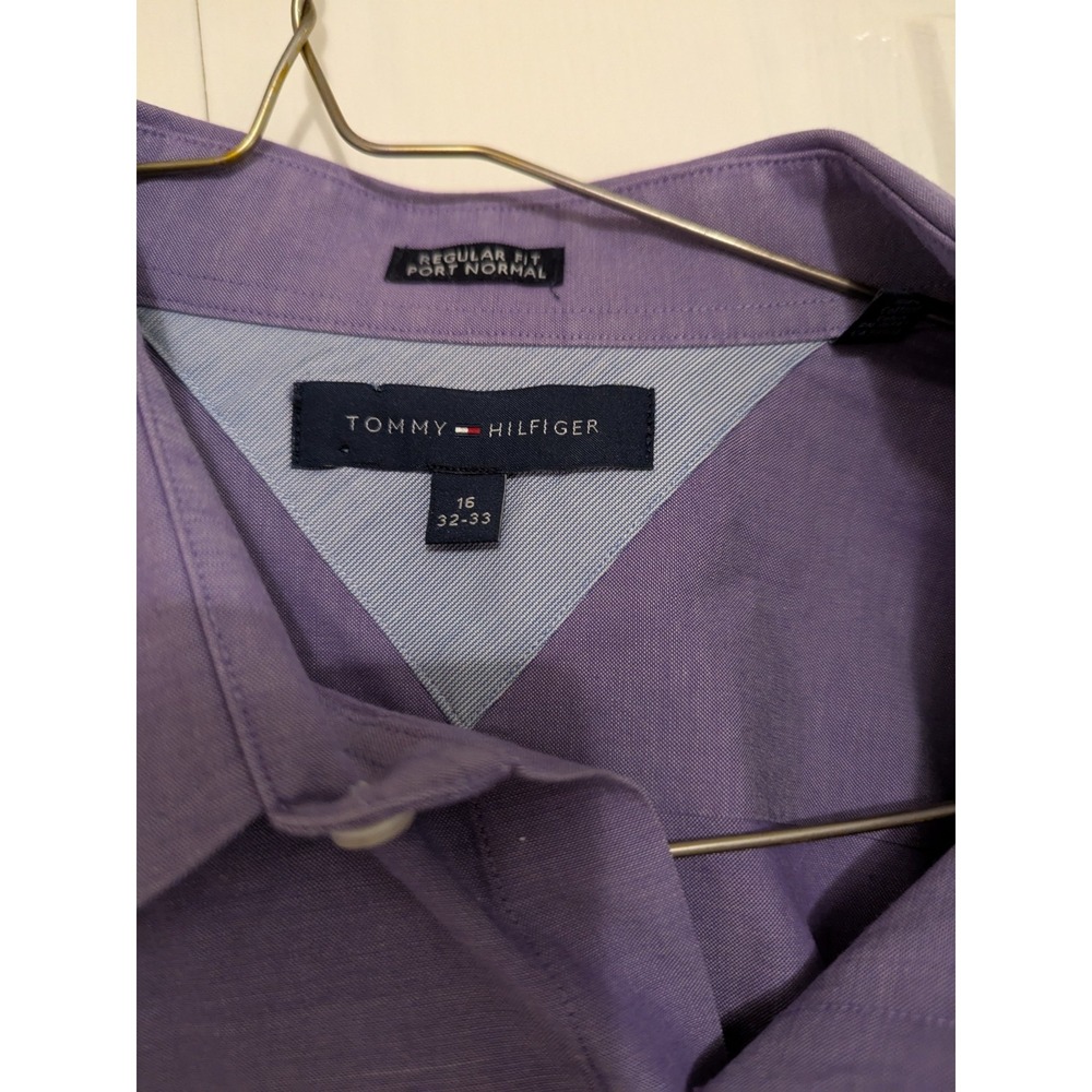 Tommy Hilfiger 16 32/33 Regular Fit Men Dress Shirt Lavender Purple Button‎ Down